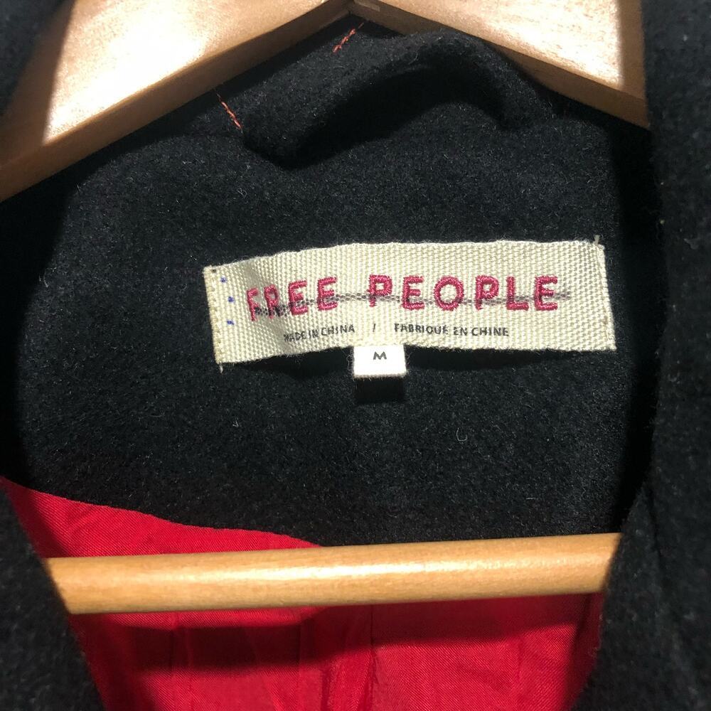 Free People Cecelia Peacoat Jacket Coat Button Front Buckle Detail Black Size M - Picture 8 of 15